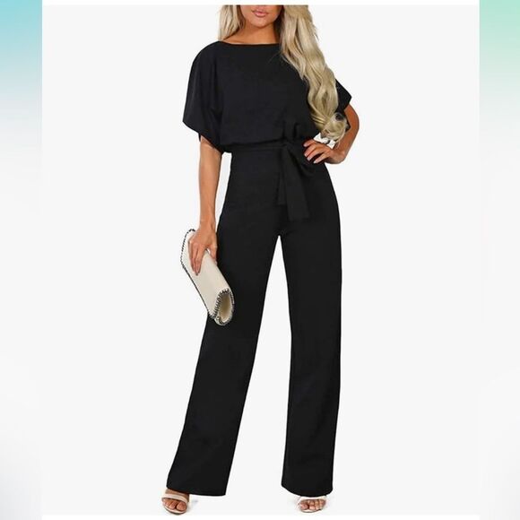 Chic Black Jumpsuit with Belt - Picture 2 of 8